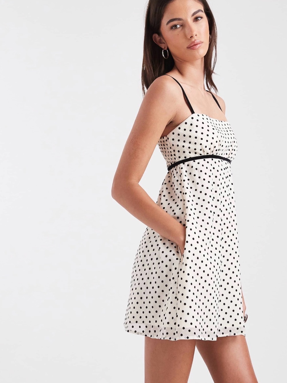 Hollister| Polka Dot Spaghetti Strap Mini Dress - White/Black